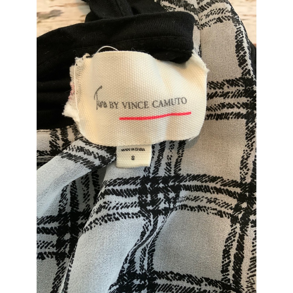 Two by Vince Camuto Womens Small Black Plaid Mixed Media Long Sleeve Tunic Top - Picture 2 of 2